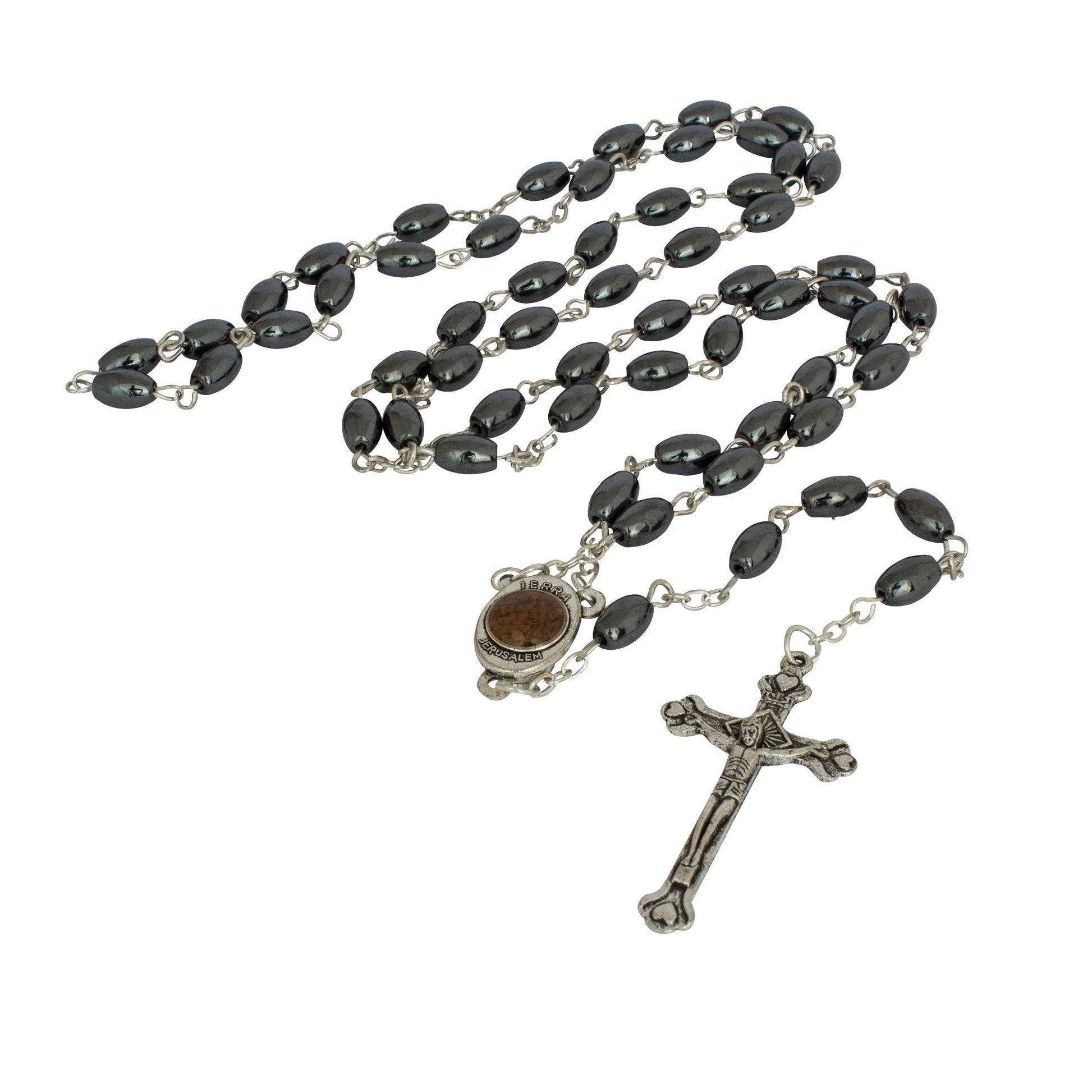 Hematite Rosary Prayer Beads with Crucifix & Holy Soil – Jerusalem - SeasideSPA