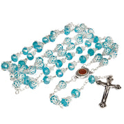 INRI Light Blue Crystal Rosary Beads with Holy Soil Jerusalem - SeasideSPA